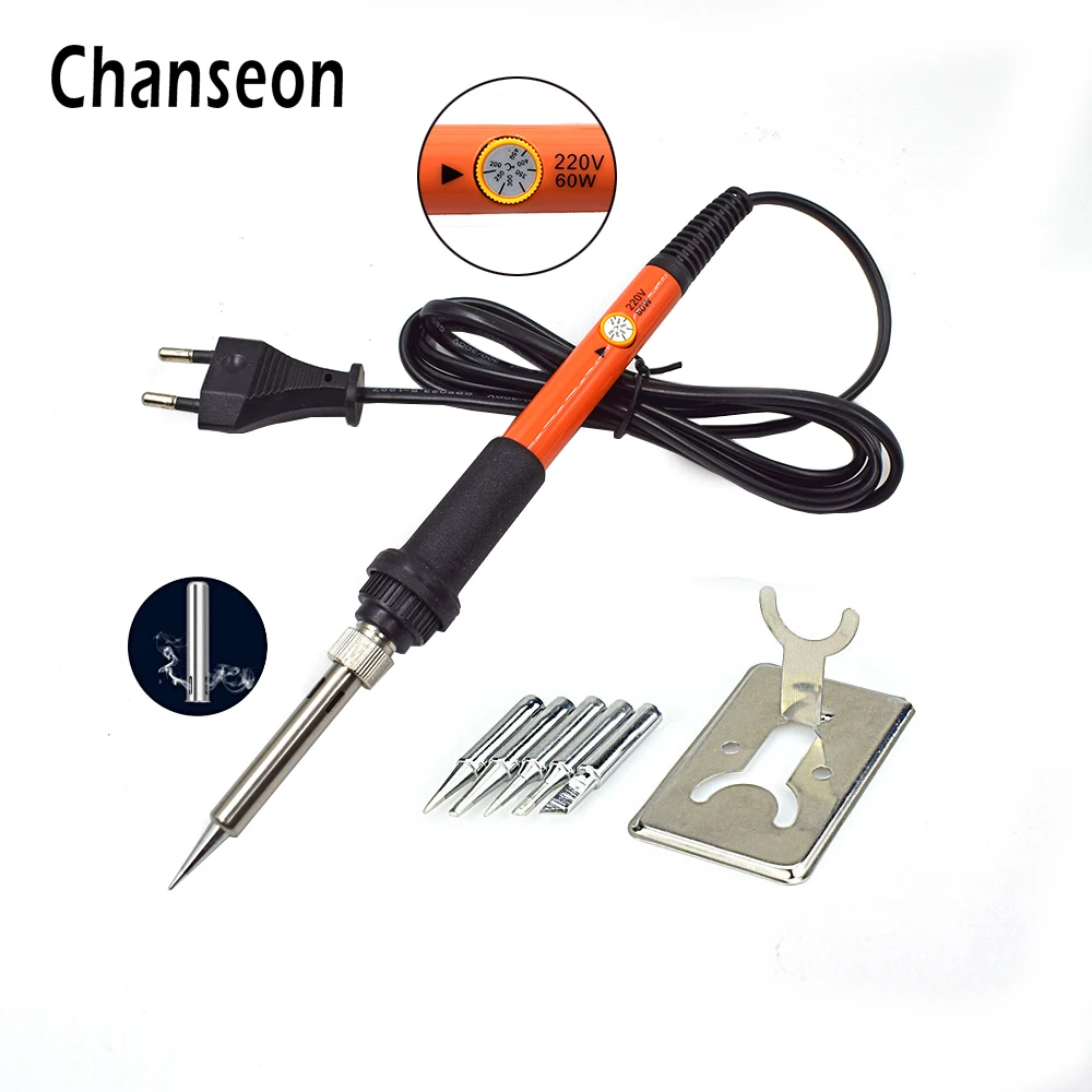 

Chanseon 220V 60W Adjustable Temperature Electric Soldering Iron Heat Pencil+Welding Solder Station+5pcs Solder Tips EU Plug