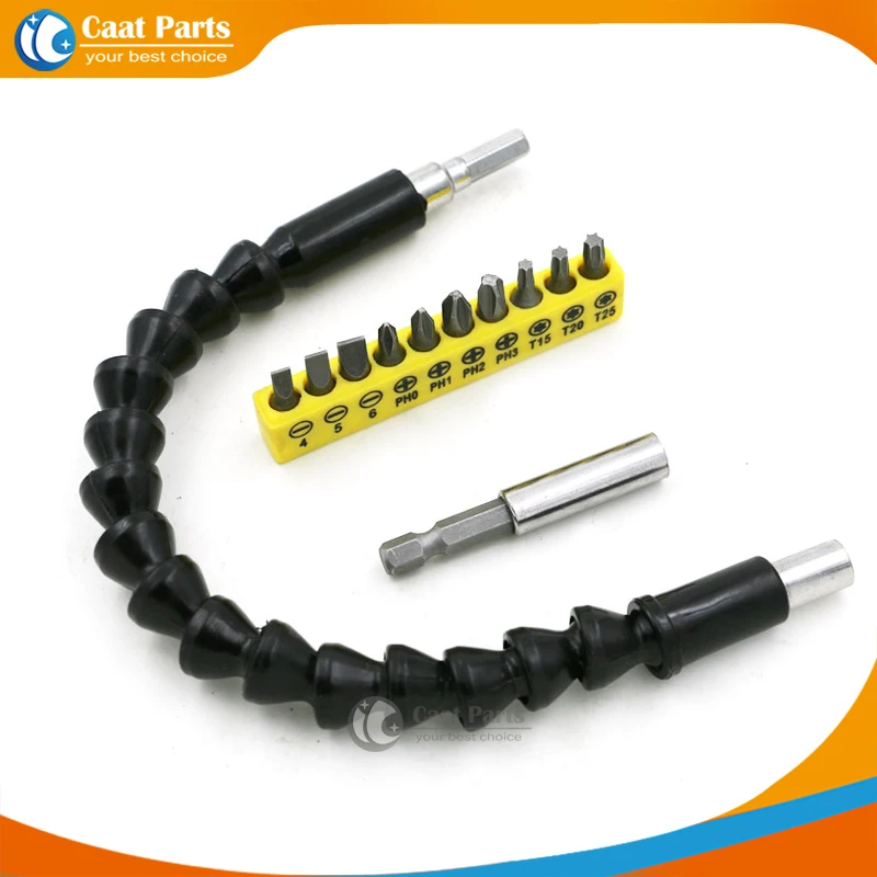 12PCS/SET, 295MM 1/4 Inch Soft Flexible Shaft Hex Shank Extension and Screwdriver bits ,Connecting rod.