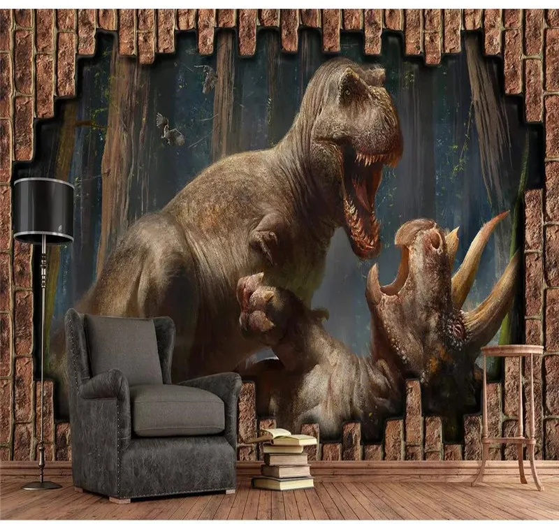 Custom wallpaper 3D stereo era dinosaur war theme mural background wall high-grade waterproof material