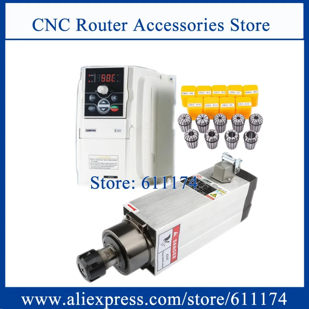 CNC 4 подшипниковый мотор шпинделя 3.5Kw AC380V с воздушным охлаждением мотор шпинделя ER25 18000 об/мин и 4Kw AC380V VFD инвертор и 15 шт ER25 сбор
