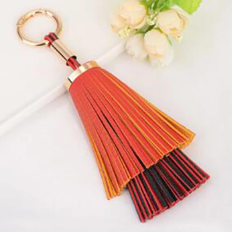 Fashion Luxury Two-layer PU Leather Tassel Bag Keychain Women Handbag Key Chain Ring Holder Accessories Car Pendant R262