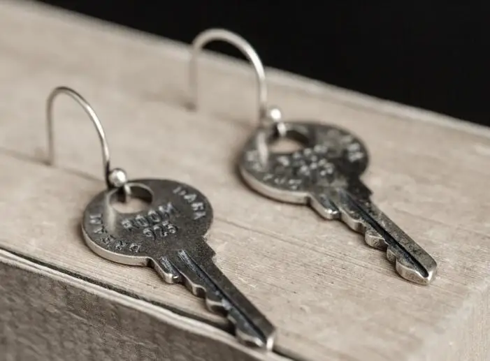 New Arrival 1 Pair 100% Real 925 Sterling Silver Key Drop Earrings Unique Design Party Jewelry Gift For Women And Men