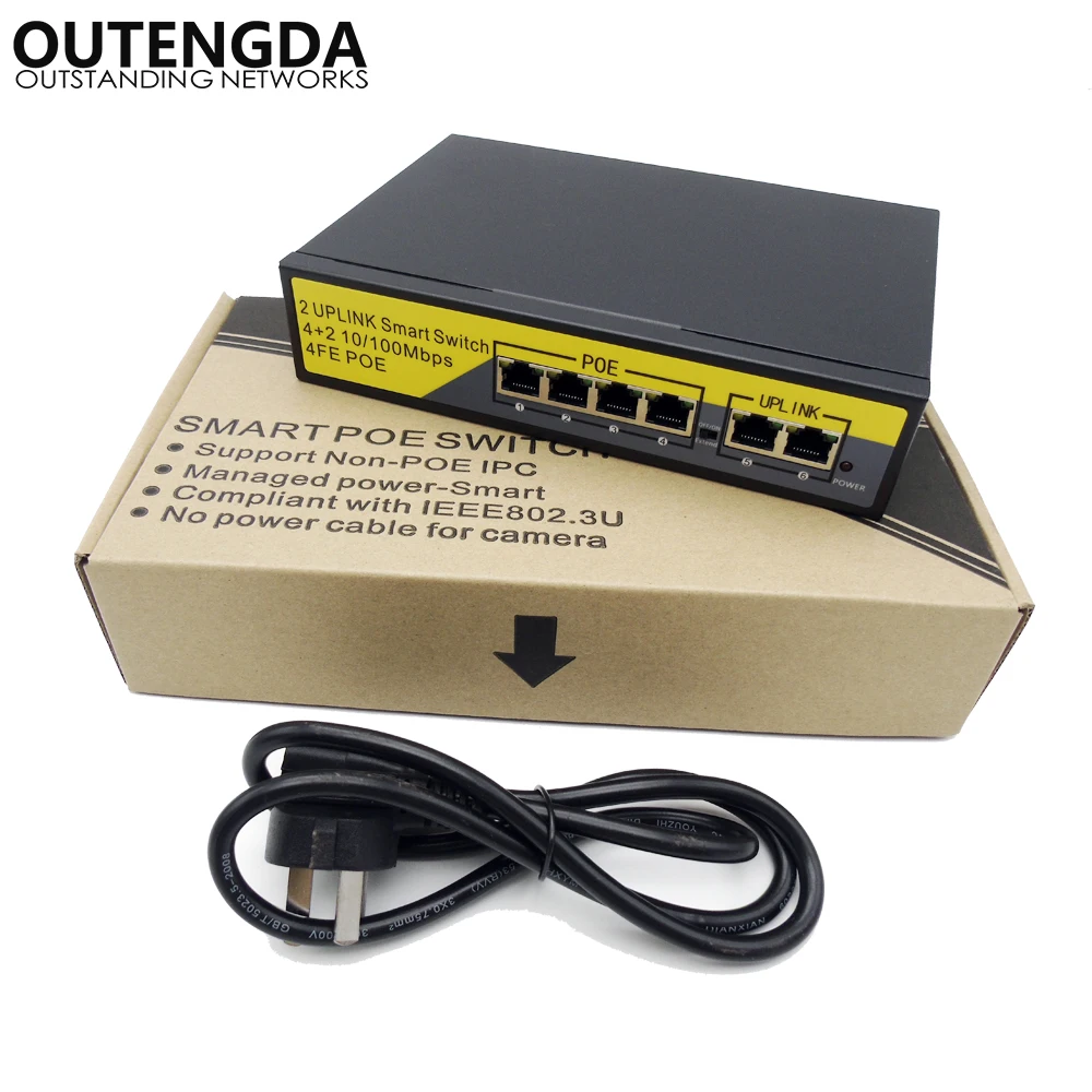 

4+2Port PoE Switch 802.3af Standard power switch 802.3at Power Over Ethernet Switch Injector for Wireless AP IP Phones Camera