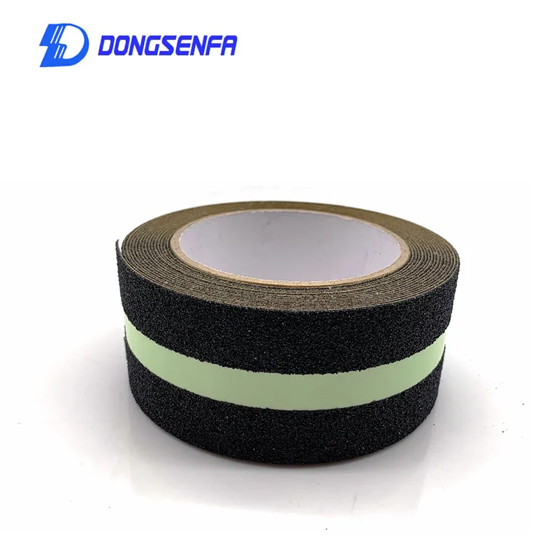 DONGSENFA Black Anti Slip Safety Grit Non Slip Warning Tape With Green Reflective Strip For Stairs, Steps