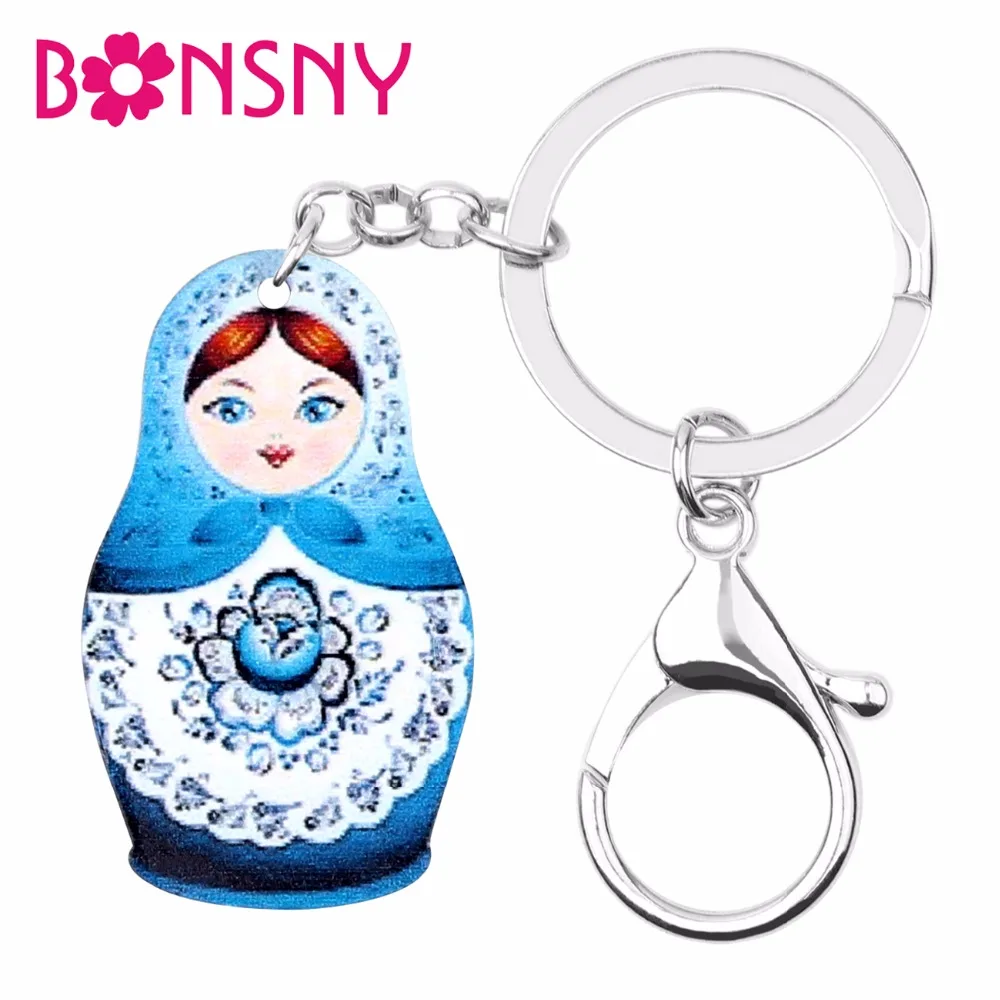 Bonsny Arylic Cute Russian Doll Matryoshka Flower Key Chain Key Ring Women Girls Handbag Pendant Fashion Jewelry Key Accessories