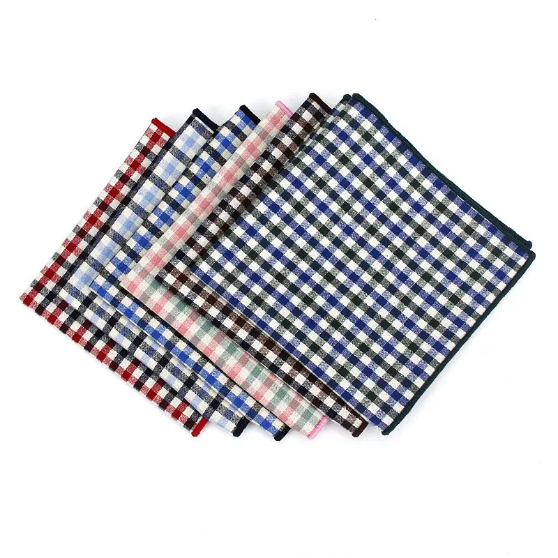 Vintage 100% Cotton Classic Suits Pocket Square 25cm*25cm Men\'s Handkerchiefs Plaid Check Fashion Chest Towel Hanky Hankies Gift