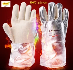 CASTONG 300 degrees high temperature gloves Para-aramid Aluminum foil fireproof gloves Insulation Anti-scalding protect gloves