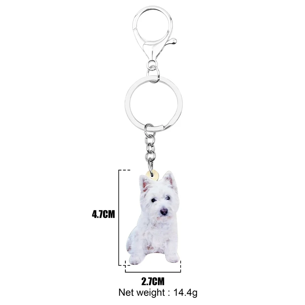 Bonsny Acrylic Cute West Highland White Terrier Key Chains Keychain Rings Fashion Animal Jewelry For Women Girl Teens Decoration