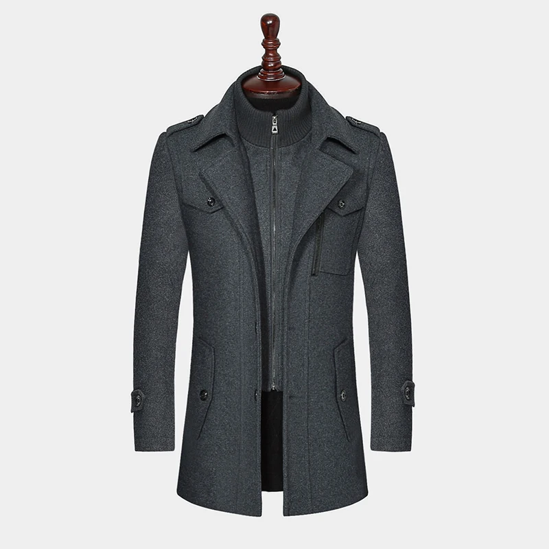 New Winter Wool Coat Slim Fit Jackets Fashion Outerwear Warm Man Casual Jacket Overcoat Pea Coat Plus Size M-XXXL