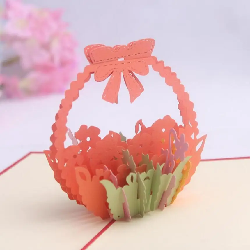 10pcs 3D Creative Flowers Basket Handmade Kirigami Origami Wedding Party Invitation Cards Greeding Birthday Card Postcard