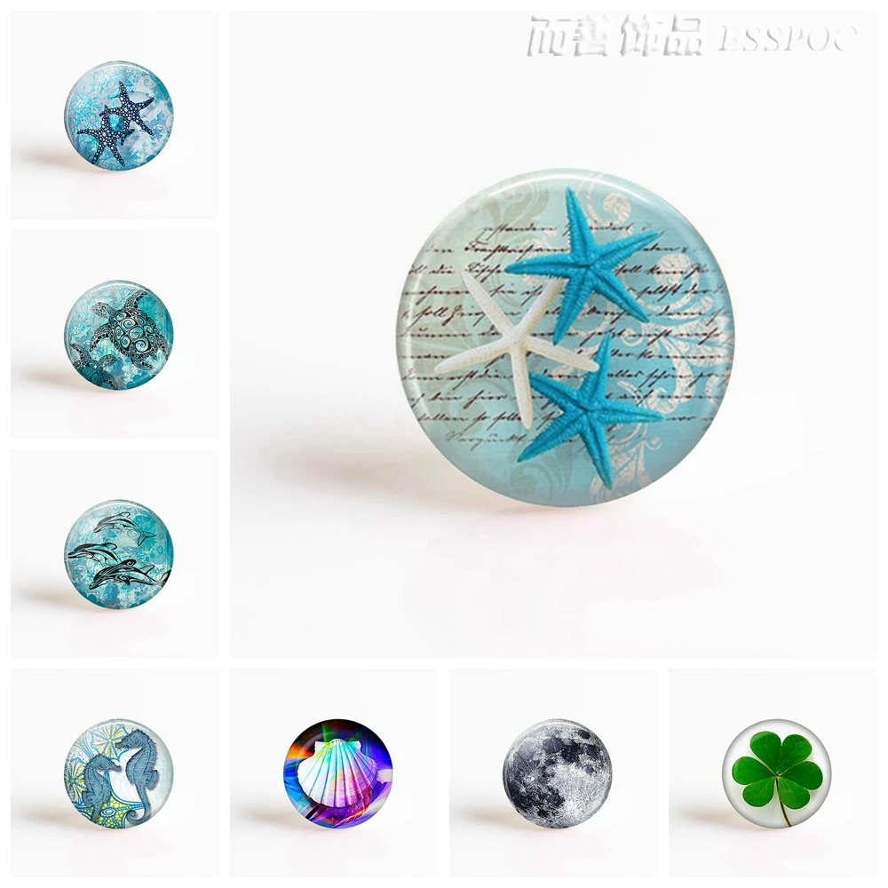 

Wholesale 25mm Round Glass Cabochon Starfish Shell Sea Style Photo Cameo Setting Supplies for DIY Jewelry Accessories Handmade