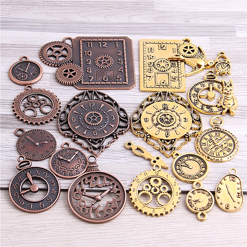 20pcs/lot 4 color Steampunk Clock Charms for Jewelry Making Diy Vintage Metal Zinc Alloy Mixed Clock Pendant Charms