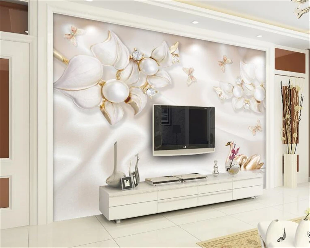 

Beibehang Custom wallpaper 3D large fresco luxury flower jewelry swan background walls murals decoration wallpaper for walls 3 d