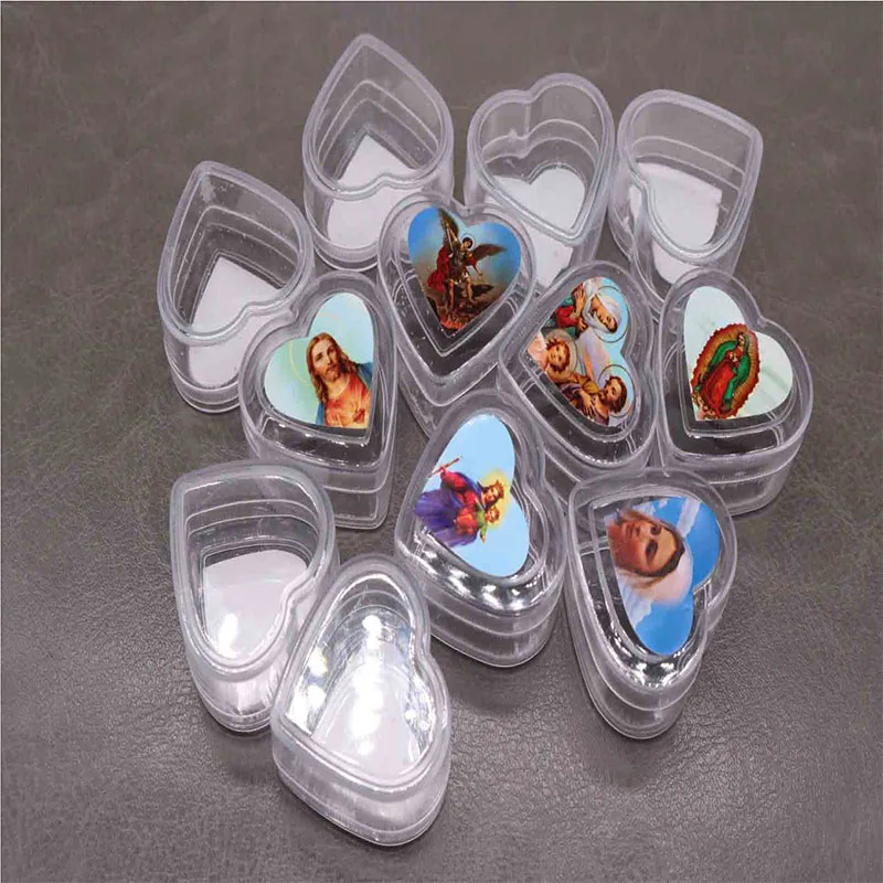 12PCS classic Catholic plastic box heart-shaped box rosary necklace box. Rose necklace box. The picture is random.