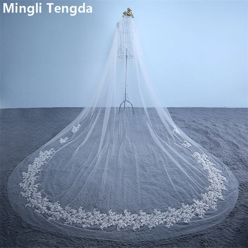 

Mingli Tengda Lace Bridal Veils With Comb Two-Layer 3 M Long 3 M Wide Cathedral Wedding Veil Ivory Elbow Length Bride Veil Sluie