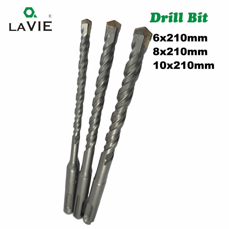 LAVIE 3pc/Lot SDS Plus Drill Bits 6 8 10mm 210mm Hole Saw Drilling for Electric Hammer Concrete Wall Brick Block Masonry DB01010