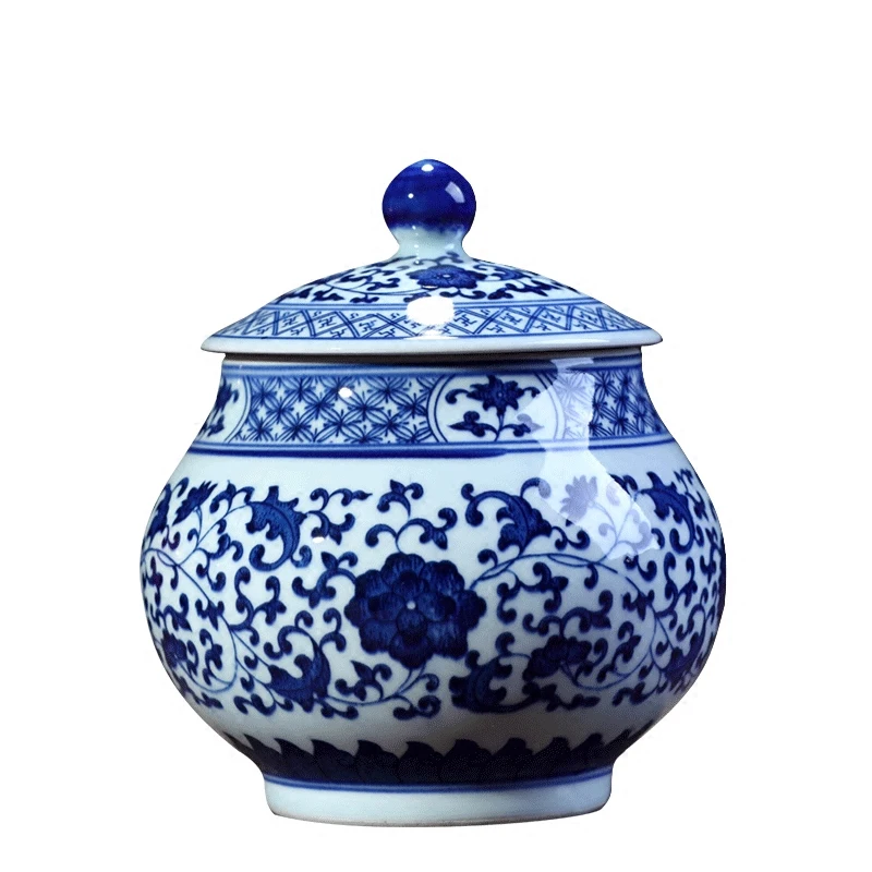 Jingdezhen Antique Blue And White Storage jar Tea Home Furnishing porcelain ceramic jar vase