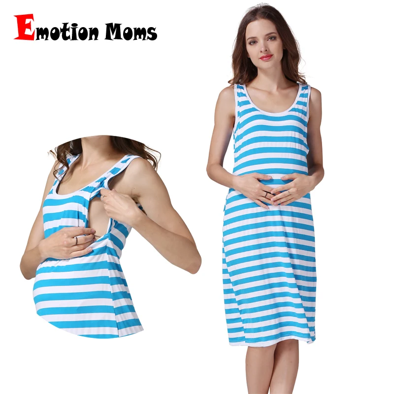 

Summer Nursing Dress for Pregnancy Woman Maternity Clothing Striped Pregnant Dress Breastfeeding Sleeveless