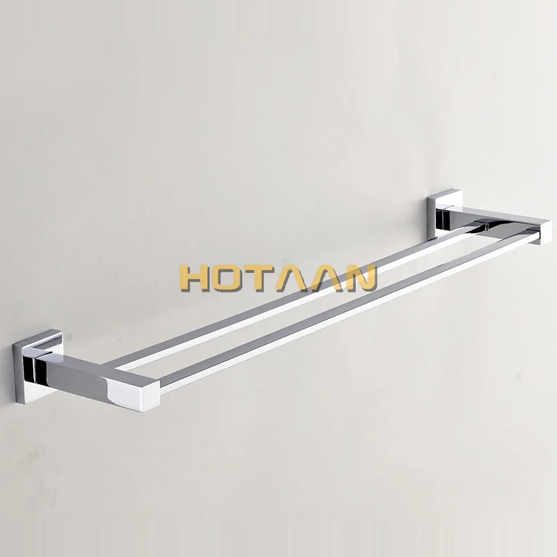 Wall Mounted 60cm Double Towel Bars Towel Holder Hooks Restroom Towel Rack Stainless Steel Chrome Bathroom accessories