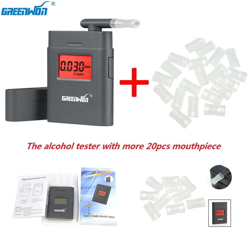 

GREENWON Factory Price Professional Alcohol Tester Police Digital Alcohol Tester Breath Analyzer Breathalyzer Test LCD Detector