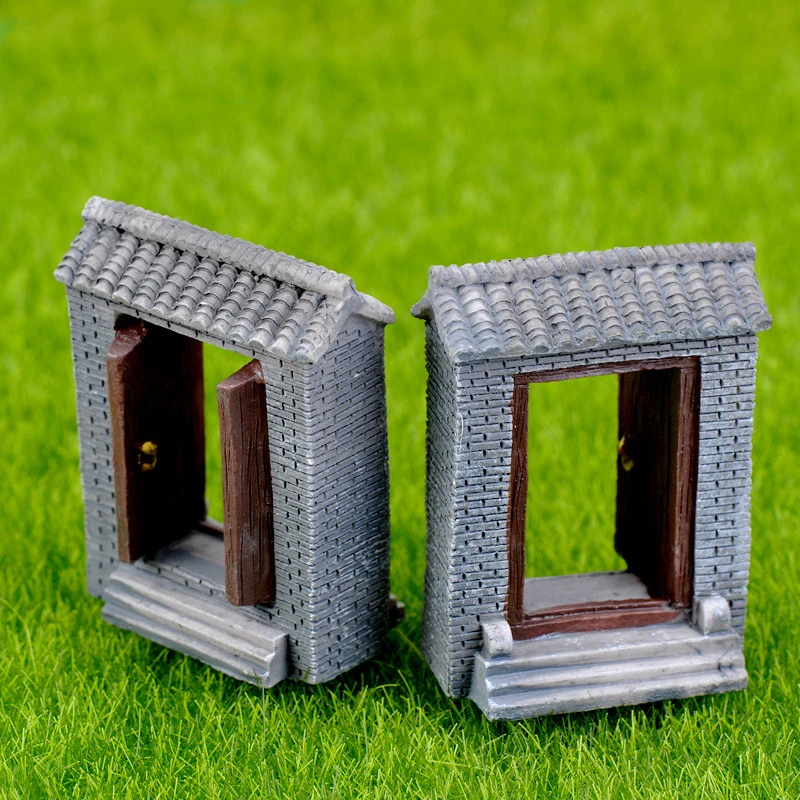 1PC Chinese Ancient Gate Wall Resin Miniatures Micro Landscape Ornaments Retro Figurines Mini Old City Gate Doll House DIY Craft