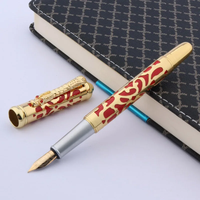 Chinese RED METAL Gloden Dragon Painting Trim M Fountain pen