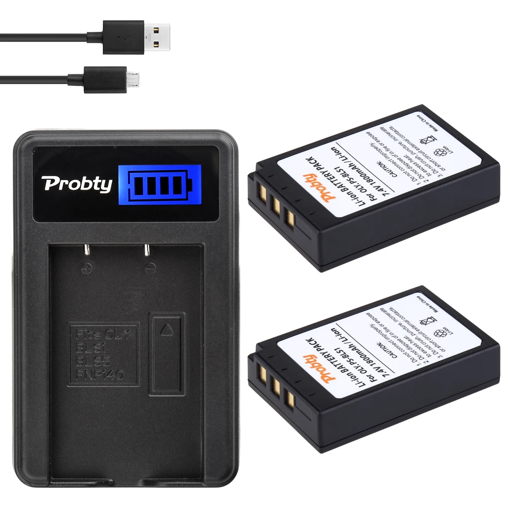 2 Pcs PS-BLS1 Battery + LCD Charger for Olympus Evolt E-410 E-420 E-450 E-600 E-620 & PEN E-P1 E-P2 E-P3 E-PL1 E-PL3 E-PM1