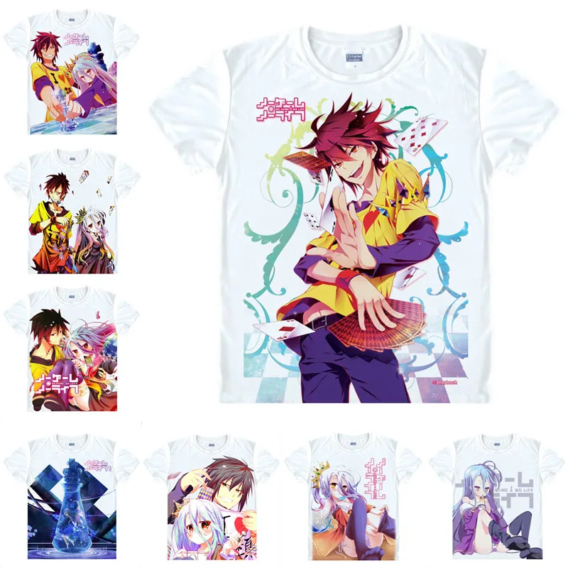 Coolprint Japanese Anime Shirt NO GAME NO LIFE T-Shirts Multi-style Short Sleeve Sora and Shiro Cosplay Costume Kawaii Gift