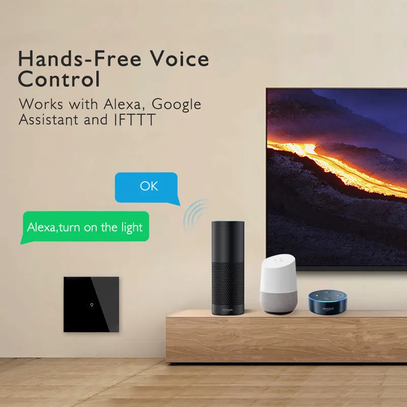 WIFI Smart Touch Switches Wireless Remote Control Light Wall On/Off Switches Waterproof Glass Panel Works with Alexa&google Home