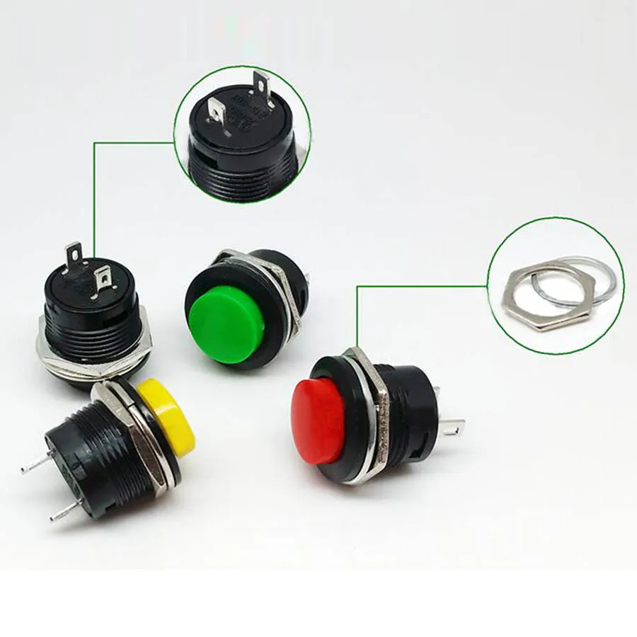 10 Pcs R13-507 Reset Switch Push Button Switch 2 Pin Bulat Switch Non Self Penguncian Switch 3A 250V AC /6A25V AC