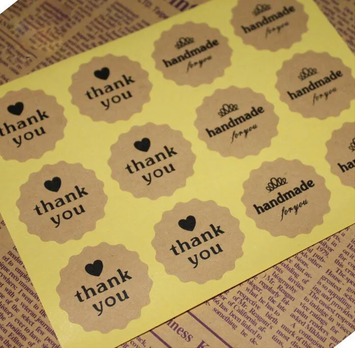 360pcs Mixed Thank You & Handmade Vintage Stickers Kraft Label Sticker DIY Hand Made For Gift Cake Baking Sealing Sticker