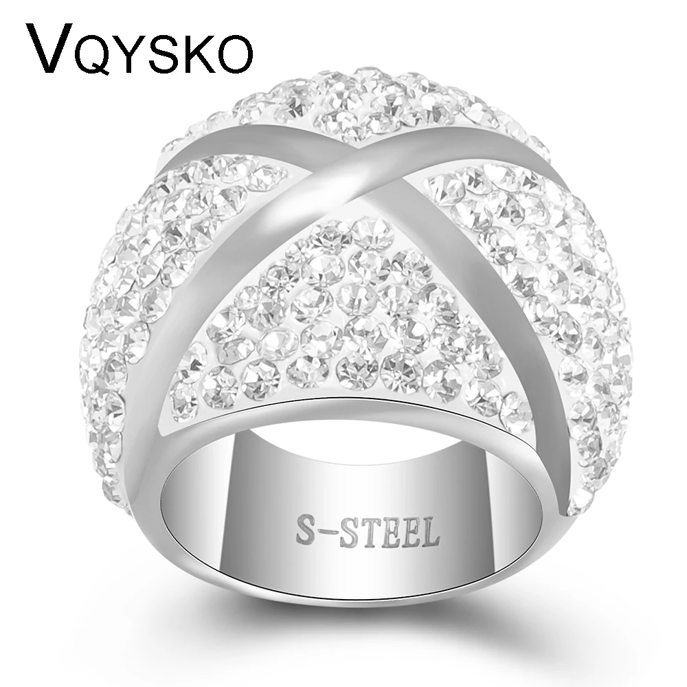 Wholesale 316L Stainless Steel Ring With X Design Fashion Crystal Jewelry Women Gift Wedding Rings For Party Accessories