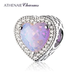 ATHENAIE 925 Sterling Silver Radiant Hearts Charms Beads Pave Opalescent Pink Crystal & Clear CZ Fit Bracelets Women Christmas