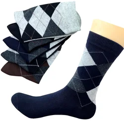 5 Pairs Autumn Winter High Quality Men Business Cotton Socks For Man Diamond Plaid Long Socks Male Crew Sock Meias Calcetines