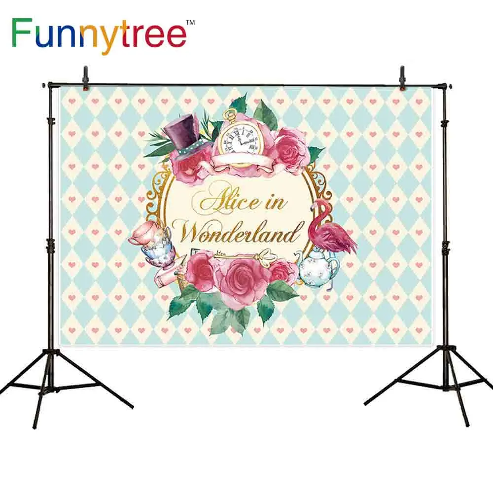 Funnytree Alice in wonderland party photographic backdrop magic clock lattice flower photography background photocall photophone