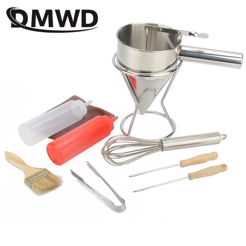 

DMWD Takoyaki Needle Sauce Bottle Dispener Stainless Steel Octopus Balls Filler Manual Batter Separator Eggs Blender Baking Tool