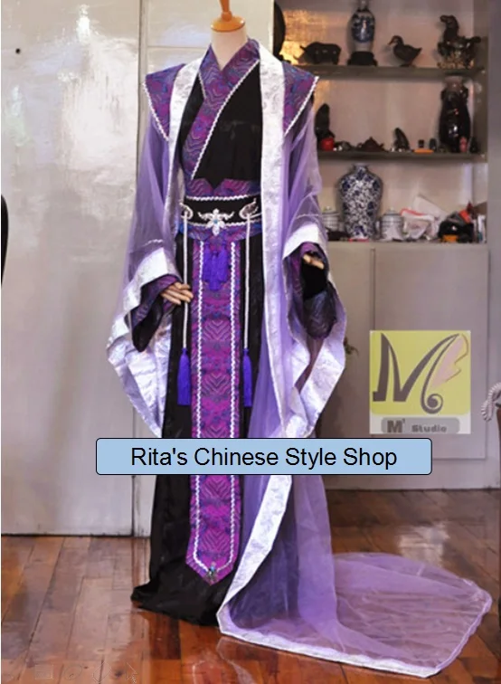 Purple Black Silver Wide Sleeve Costume for Men Emperor Costume for Cosplay or Stage Performance