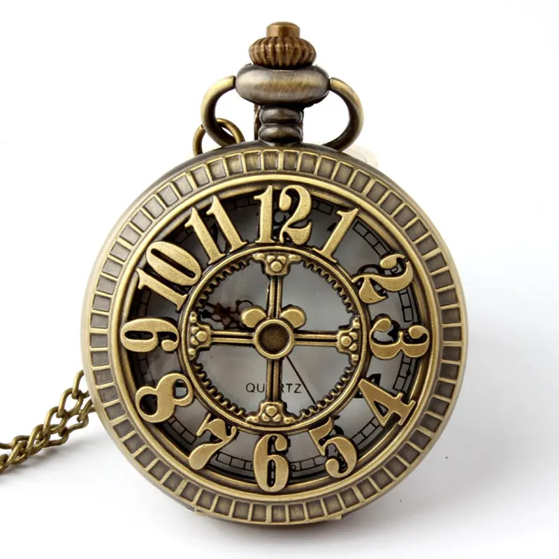 Fashion Vintage Bronze Hollow Cross and Digital Pocket Watch Steampunk Necklace Pendant Pocket Watch for men and women Gift P203