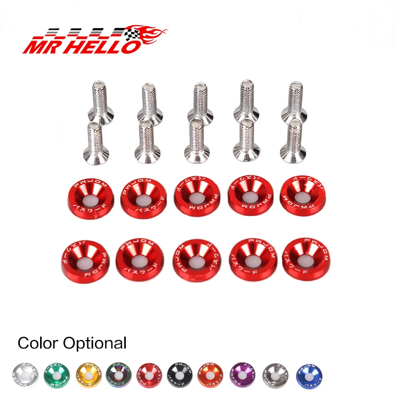 JDM Style Aluminum Fender Washers (10pcs/Pack)  Washers And Bolt Fender Washer License Plate Bolts M6x20