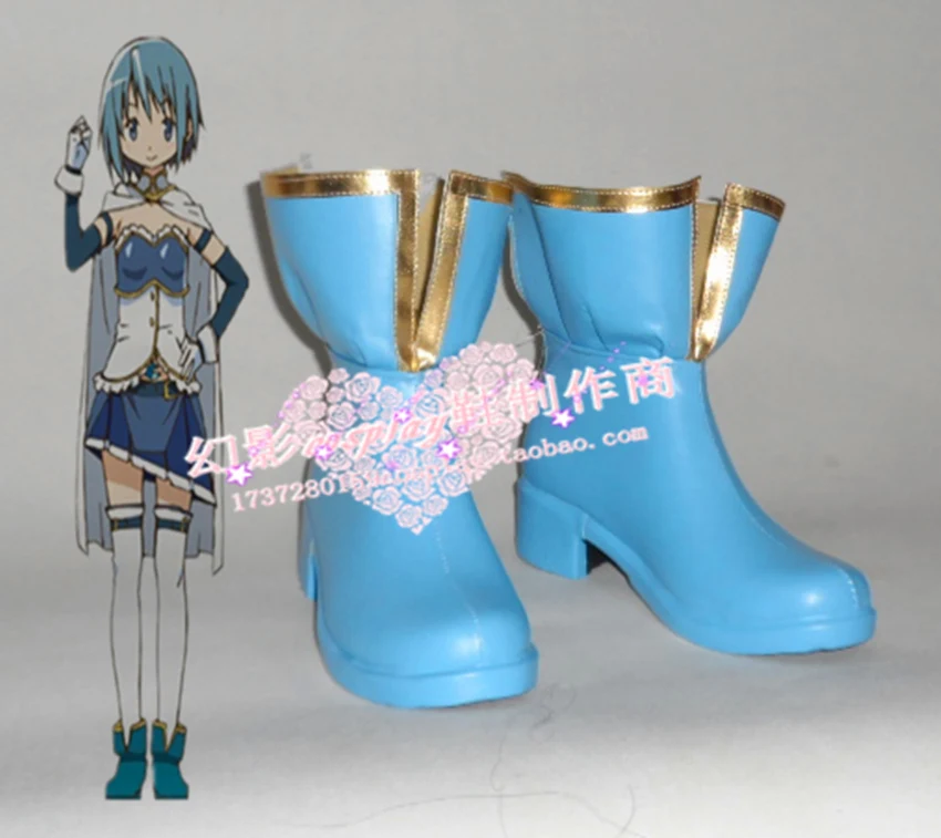 Puella Magi Madoka Magica Miki Sayaka Blue Halloween Short Cosplay Shoes Boots H016