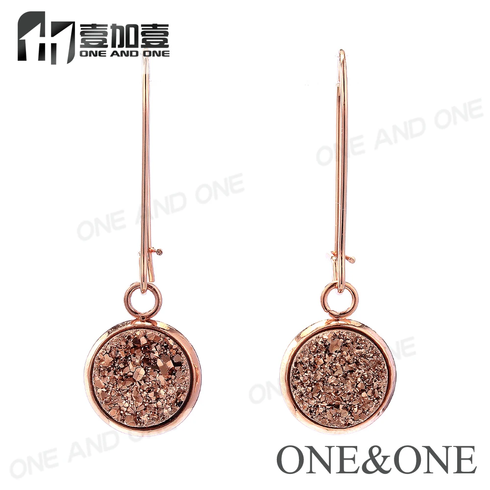 

New Stainless Steel Druzy Earrings Round 10mm Rose Gold Plated Natural Drusy Drop Earring Fashion Women Handmake Party Jewelry