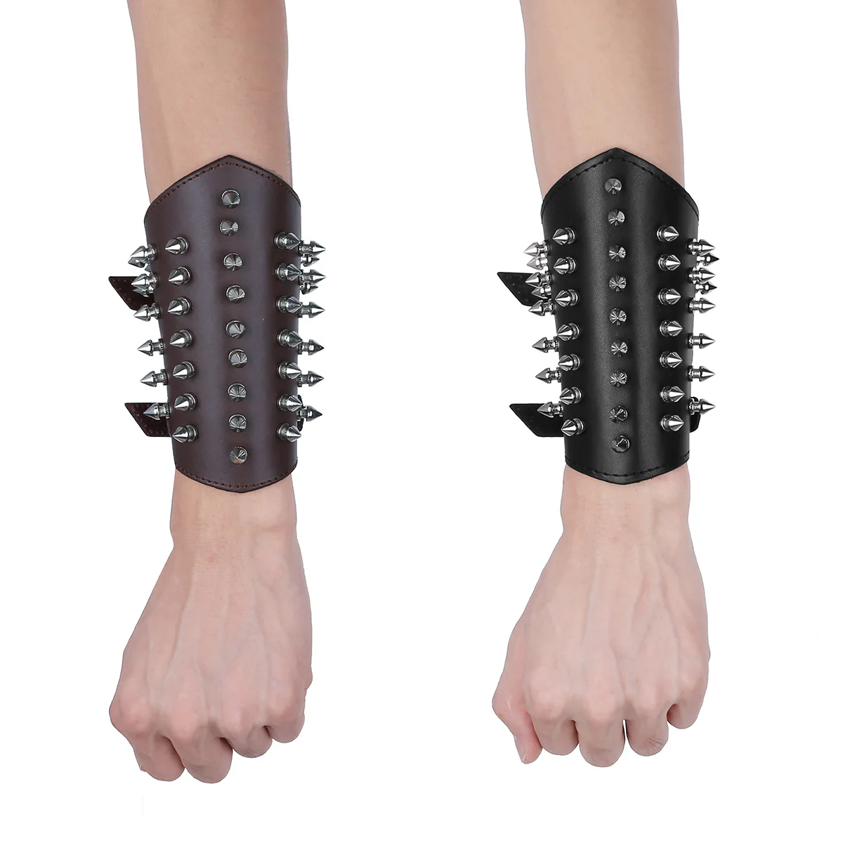 Punk Gothic Wristband Unisex Faux Leather Metal Spikes Gauntlet Wristband Armband Medieval Bracers Protective Arm Armor Cuff