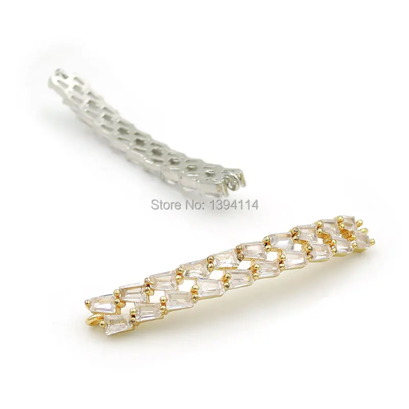 50*6*3mm Micro Pave Clear T-CZ Arc Bar Connector Fit For Women As DIY Bracelets Accessory