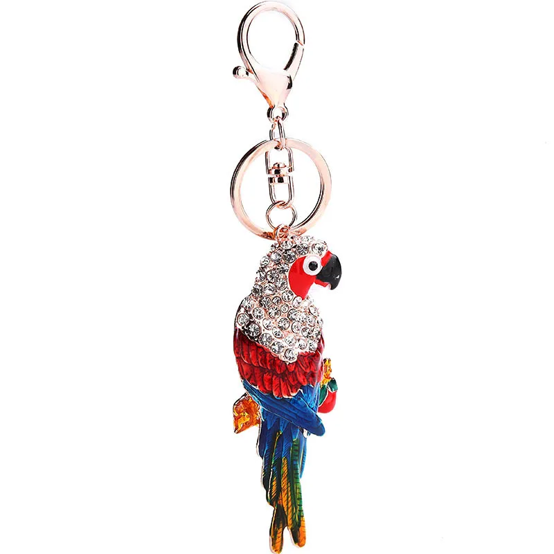 2023 Colorful Enamel Crystal Rhinestone Lovely parrot Keychain Car Key Chains Rings Women Girl Handbag Pendant key chain ring