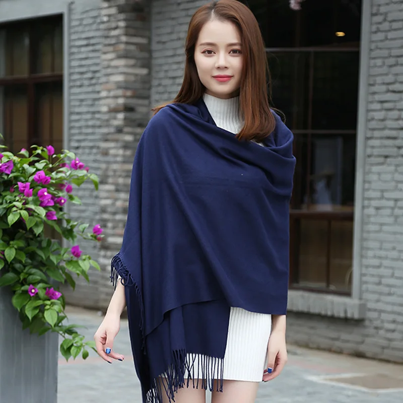 New style Navy Blue Scarf Winter Women Scarf Female Pure color Scarf Best Quality Cashmere Tassels Women Wraps GP01