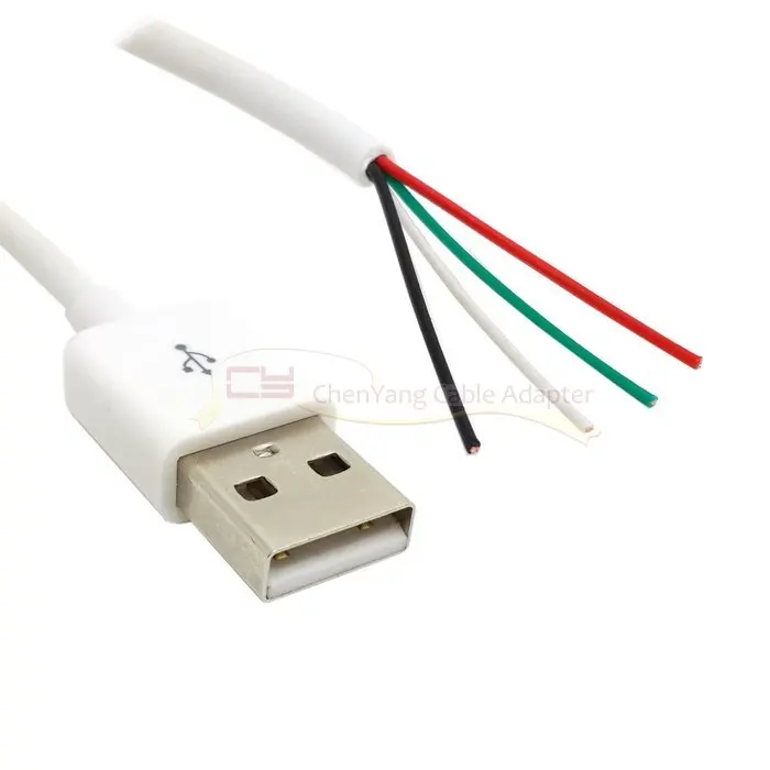 USB 2.0 نوع ذكر إلى 4 أسلاك كابل مفتوح DIY بها بنفسك OEM أبيض وأسود اللون 80 سنتيمتر