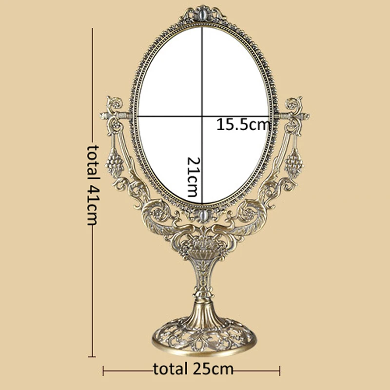 European Vintage Grape Branch with Flowers Design Antique Brass 6x8 Inches Double Sided Metal Table Decor Swing Cosmetic Mirror