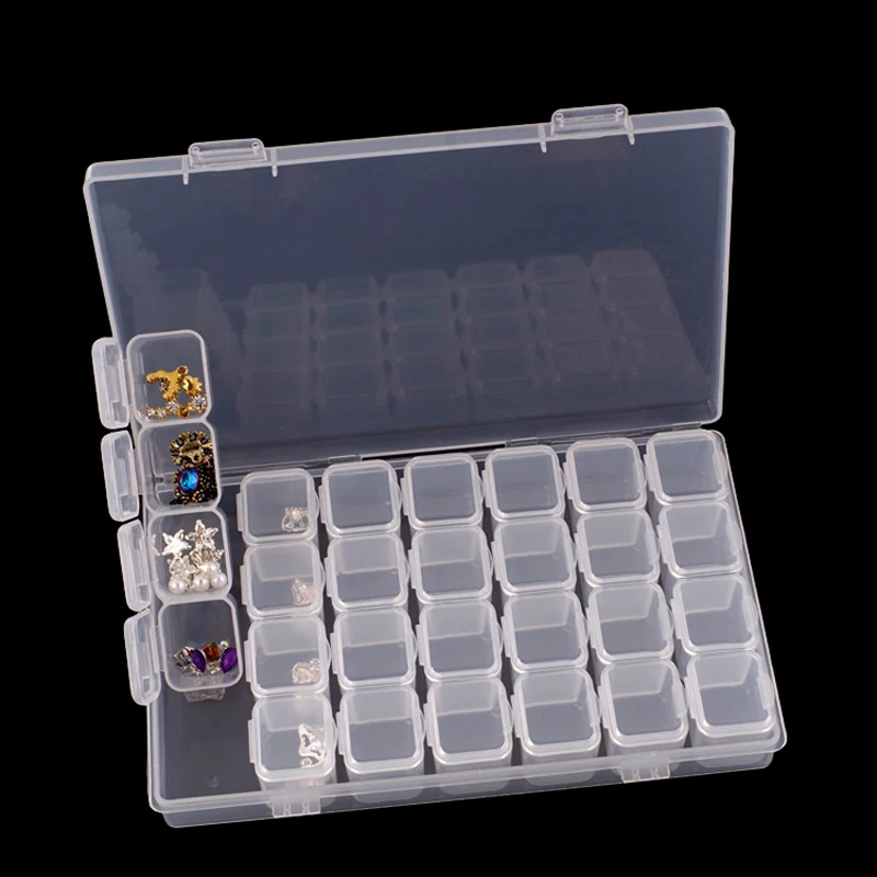 28 Grid Plastic Empty Storage Box Nail Art Accessories Tools Nails Stones Display Clear Case Strass Beads Deco Contaniers