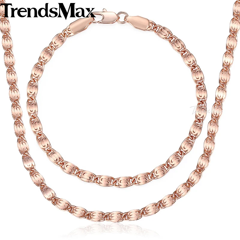 Jewelry Set For Women Men Rose Gold Bracelet Neckalce Set Snail Chain 2018 Fashion Dropshipping Jewelry Gifts Male 4mm KGS181