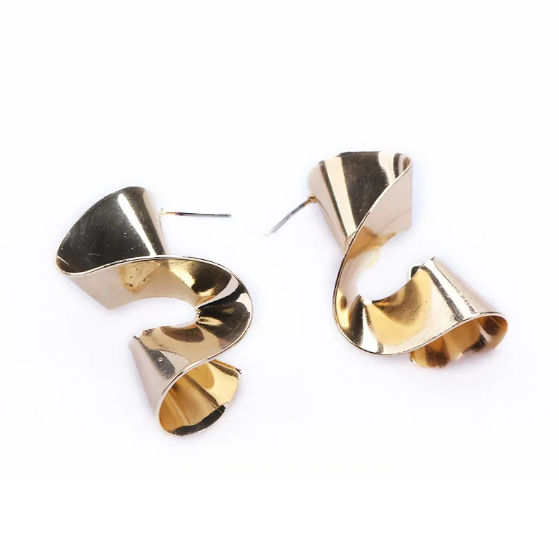 New Metal Earrings for Women Twisted Irregular Rotating Stud Earrings Exaggerated Catwalk Personality Trendy Jewelry Gift